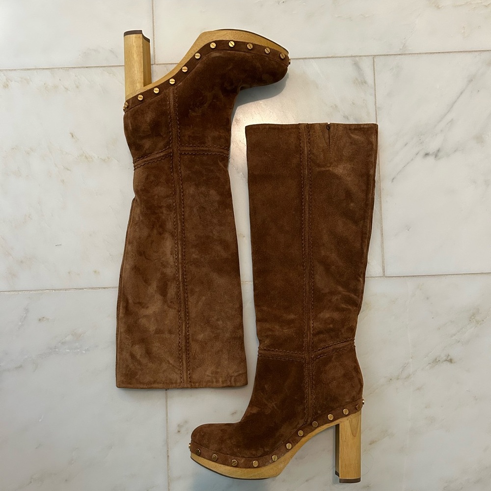 Brown Suede Knee-High Boots